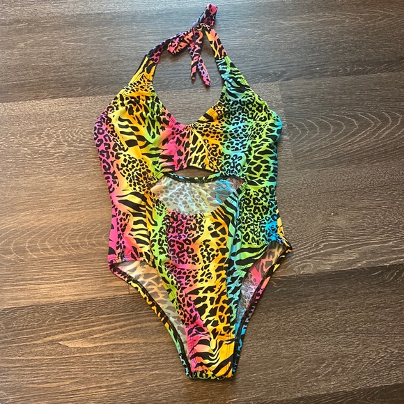 Swim Custom Made Neon Animal Print One Piece Poshmark